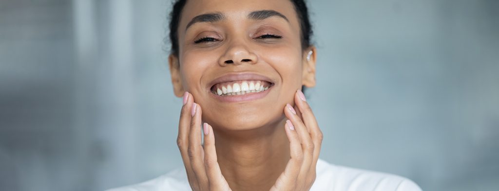 Woman with firm skin smiling